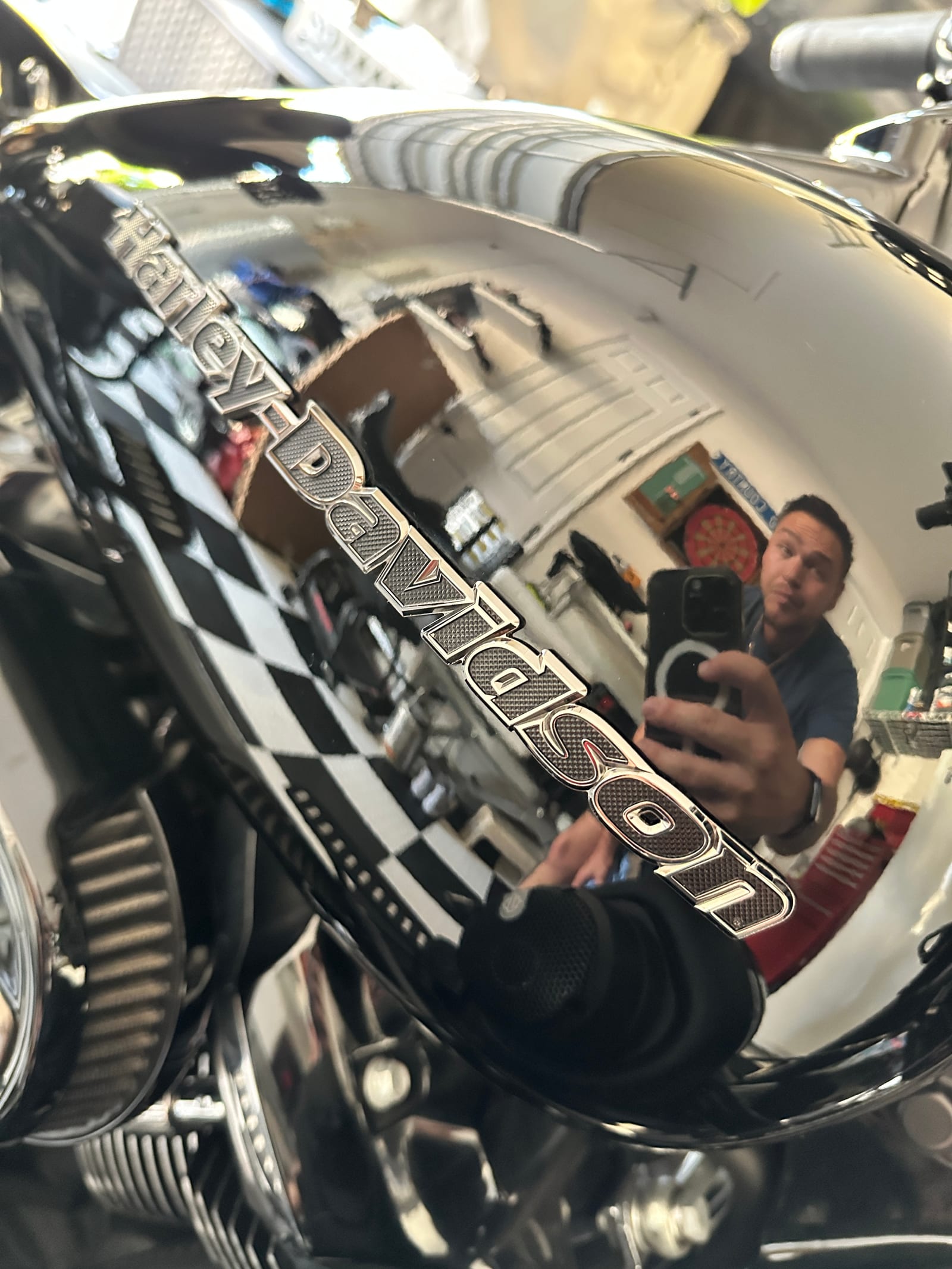 Chrome Harley-Davidson tank coated to a mirror finish